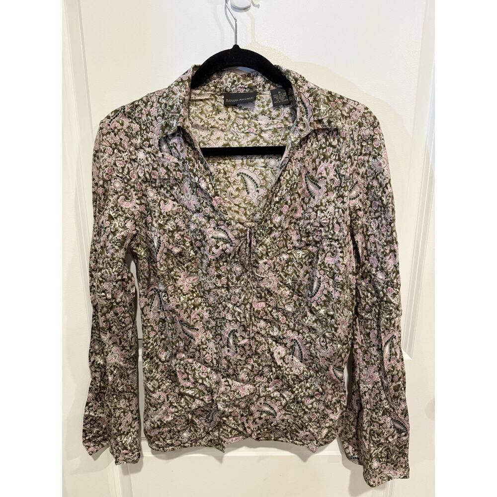 Banana Republic Shirt Women’s Sz Medium Floral Silk Pullover Academia Blouse